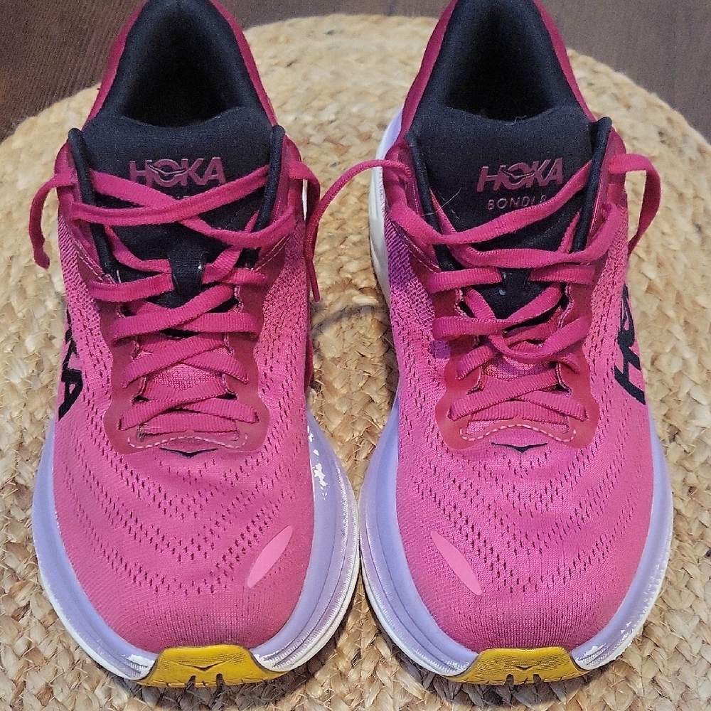 Hoka Women's Pink and Yellow Running Shoes - Picture 13 of 14